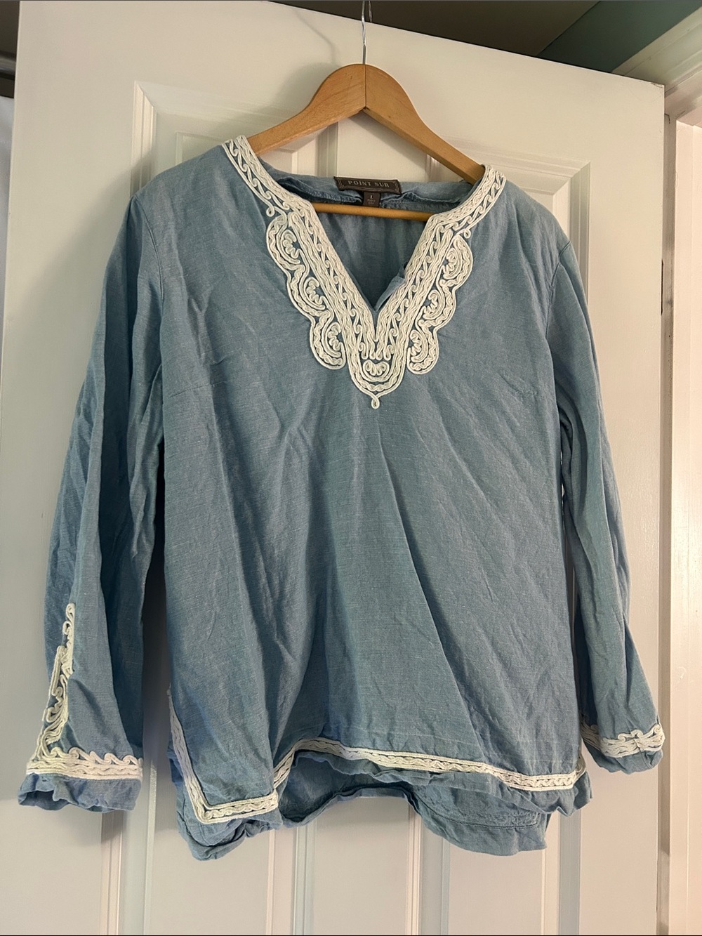 Light Blue Embroidered V-Neck Women’s Top